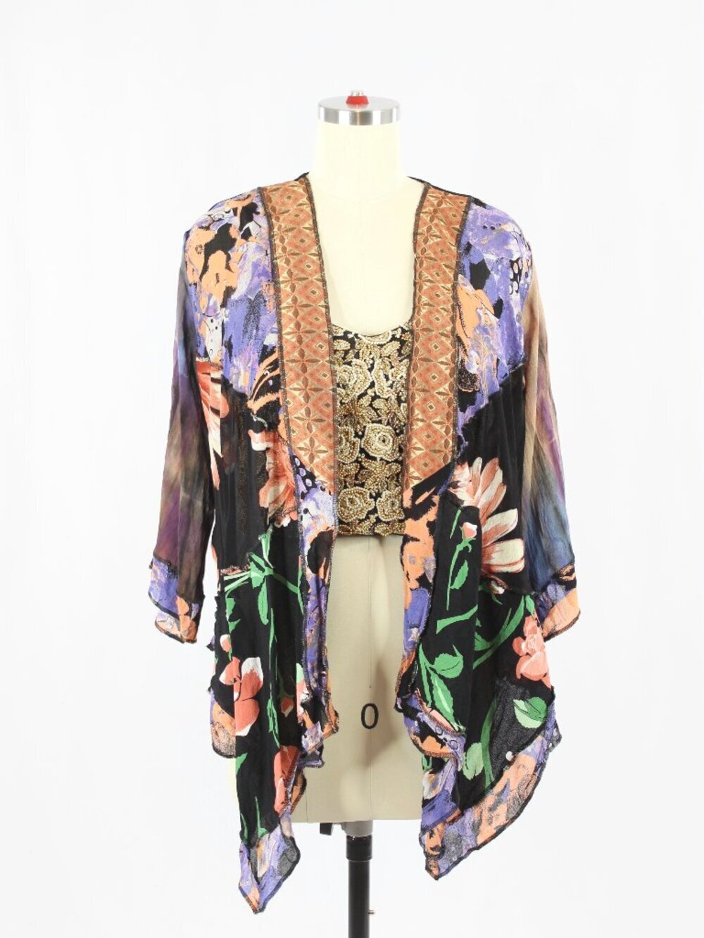 Vintage 90's STERLING STYLES Floral Embroidered Crepe Kimono Cover Up, One Size
